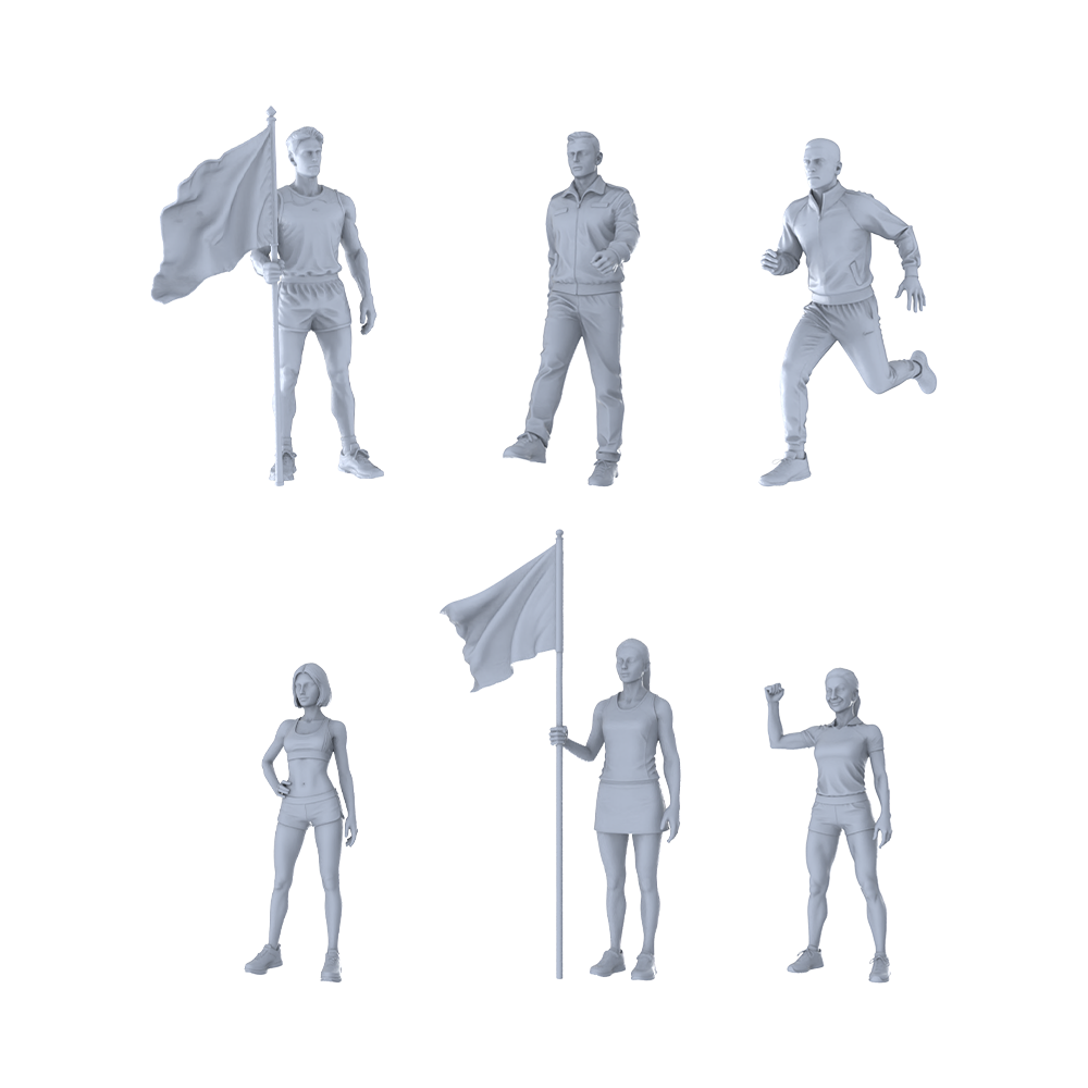 MRY-SFW LYTR526 Modern Sports Event Personnel Field Group of 6 Miniature Car Diorama Figures Scene Props Accessories Resin 3D Printed Resin Model Kit by SSMODEL