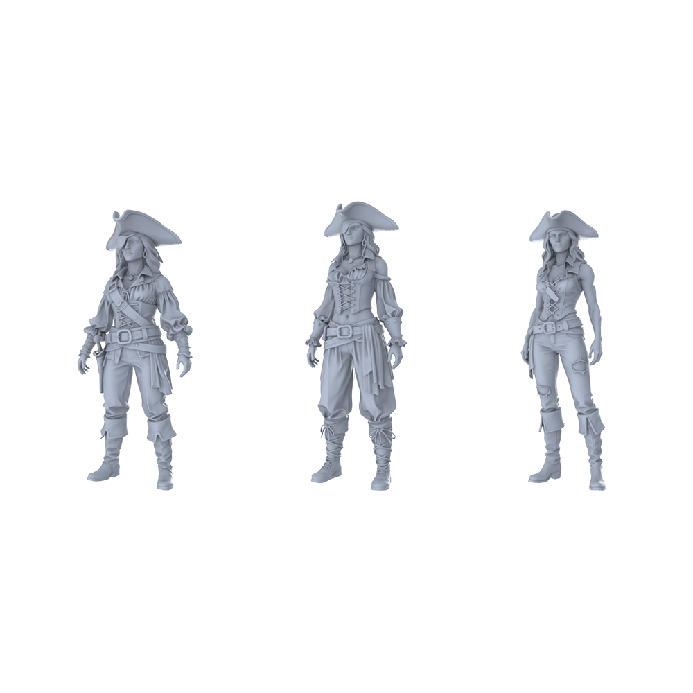 MRY-SFW LYTR540 Age of Exploration Caribbean Female Pirates Three in Varied Styles Miniature Car Diorama Figures Scene Props Accessories Resin 3D Printed Resin Model Kit by SSMODEL