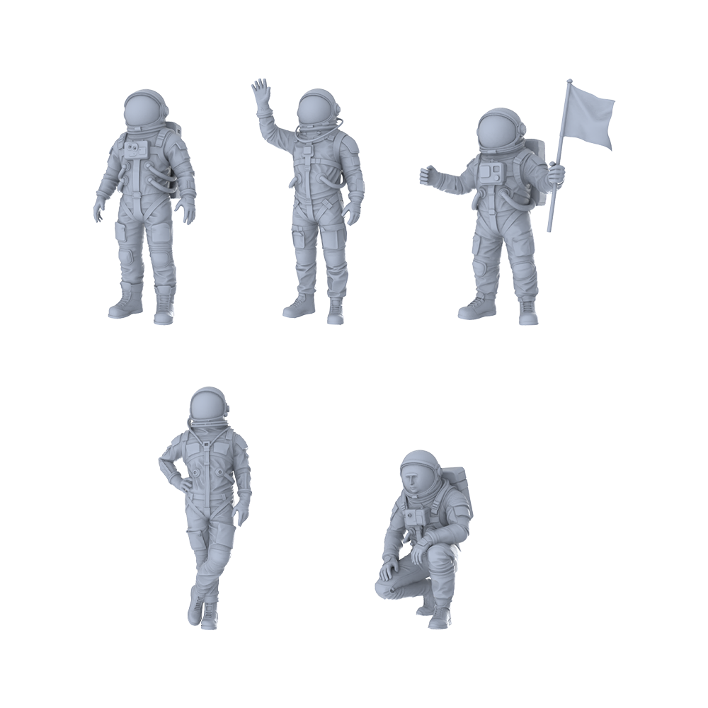 MRY-SFW LYTR577 Modern Astronaut Characters Pose Group of 5 Miniature Car Diorama Figures Scene Props Accessories Resin 3D Printed Resin Model Kit by SSMODEL
