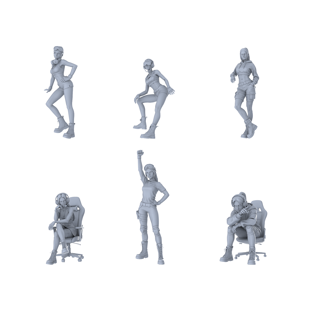 MRY-SFW LYTR551 Modern E-sports Trendy Girls Pose Group of 6 Miniature Car Diorama Figures Scene Props Accessories Resin 3D Printed Resin Model Kit by SSMODEL