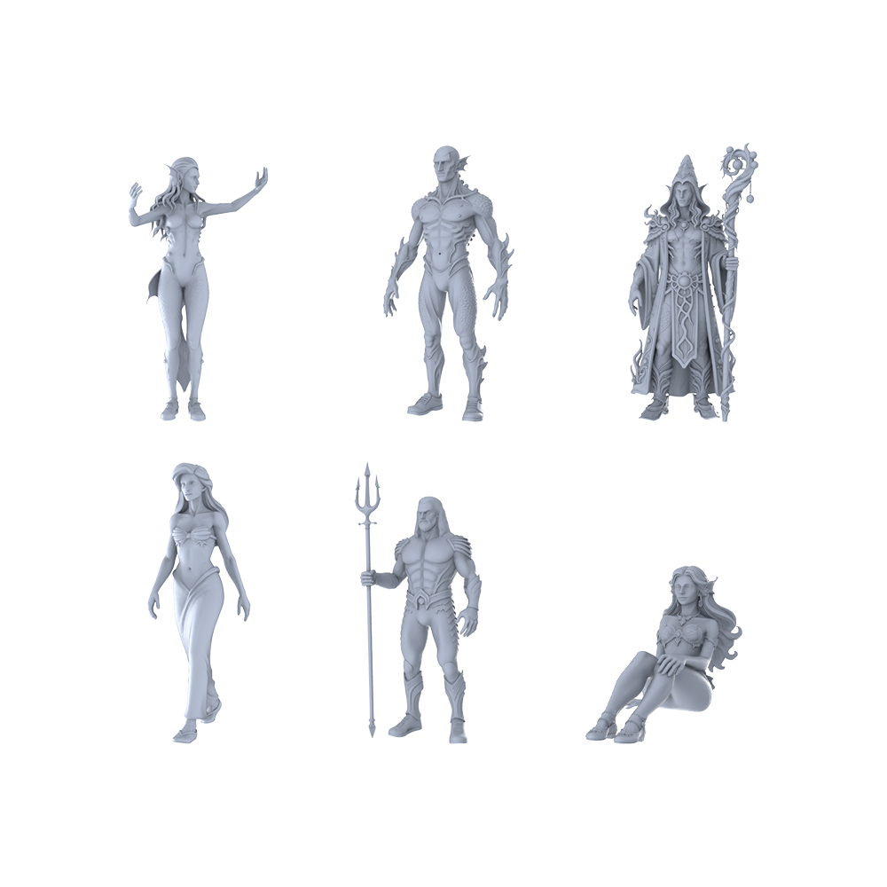 MRY-SFW LYTR477 MRY-SFW 477 1/87 Fantasy Ocean Merfolk Mages Deep Sea Group of 6 Miniature Car Diorama Figures Scene Props Accessories Resin 3D Printed Resin Model Kit by SSMODEL