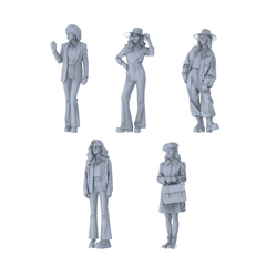 MRY-SFW LYTR635 Modern Retro Trend Style Young Female Multi-Pose Five-Person Set Miniature Car Diorama Figures Scene Props Accessories Resin 3D Printed Resin Model Kit by SSMODEL