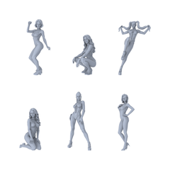 MRY-SFW LYTR576 Modern Sexy Trendy Women Pose Group of 6 Miniature Car Diorama Figures Scene Props Accessories Resin 3D Printed Resin Model Kit by SSMODEL