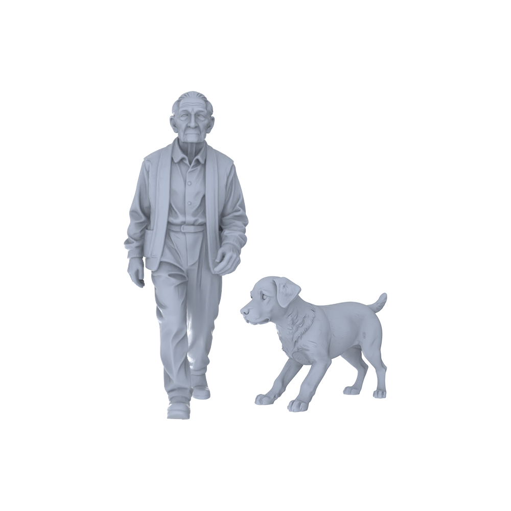 Yao's Studio LYTR240 Miniature Elderly Man Walking Dog 2-Pack, Unpainted Diorama Models for Scene Building & Custom Painting Miniatures Diorama Resin Figures 3D Printed Resin Model Kit by SSMODEL