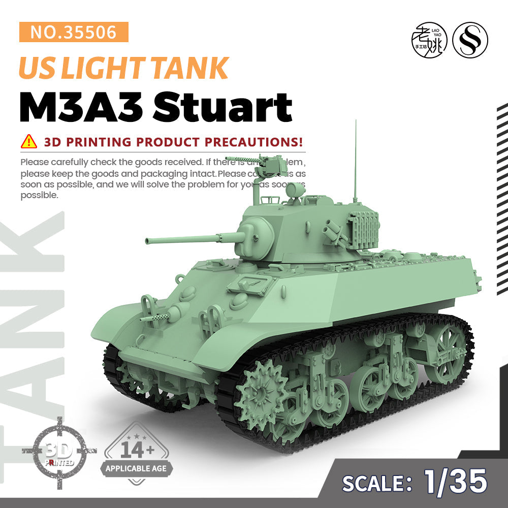 SSMODEL 506 Military Armoured Model Kit US M3A3 Light Tank 3D Printed Resin Model Kit by SSMODEL