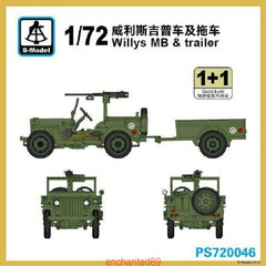 S-Model PS720046 1/72 Willys MB & Trailer 1+1 Plastic Model Kit
