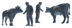 Detail view of MRY-SFW LYTR914 Farm Worker with Cow Modern Model 3 pcs Model