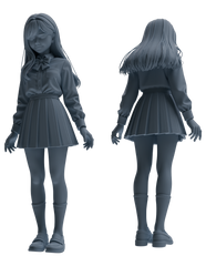 Detail view of MRY-SFW LYTR849 Long Hair JK Uniform School Girl Figure Modern Model 4 pcs Miniature Car Diorama Figures Scene Props Accessories Resin Model