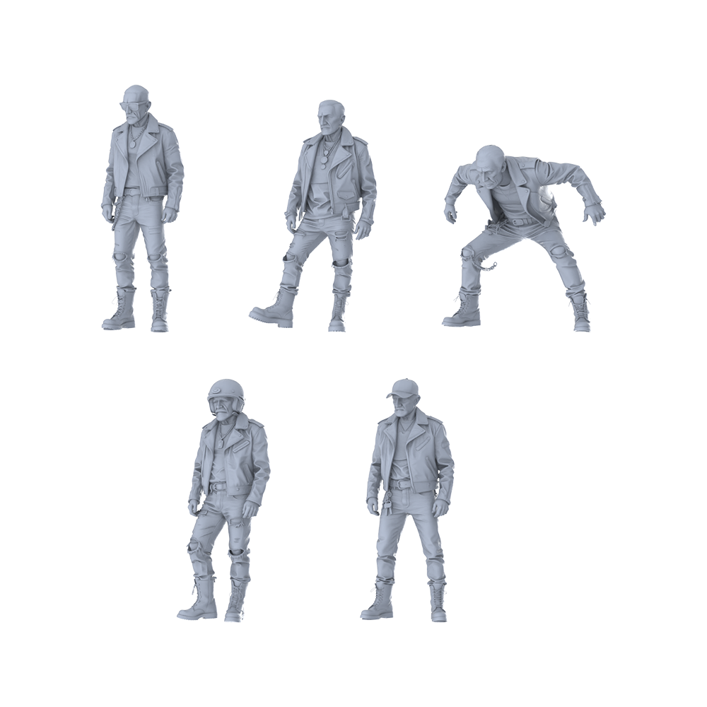 MRY-SFW LYTR612 Modern Biker Style Elderly Male Multi-Pose Five-Person Set Miniature Car Diorama Figures Scene Props Accessories Resin 3D Printed Resin Model Kit by SSMODEL