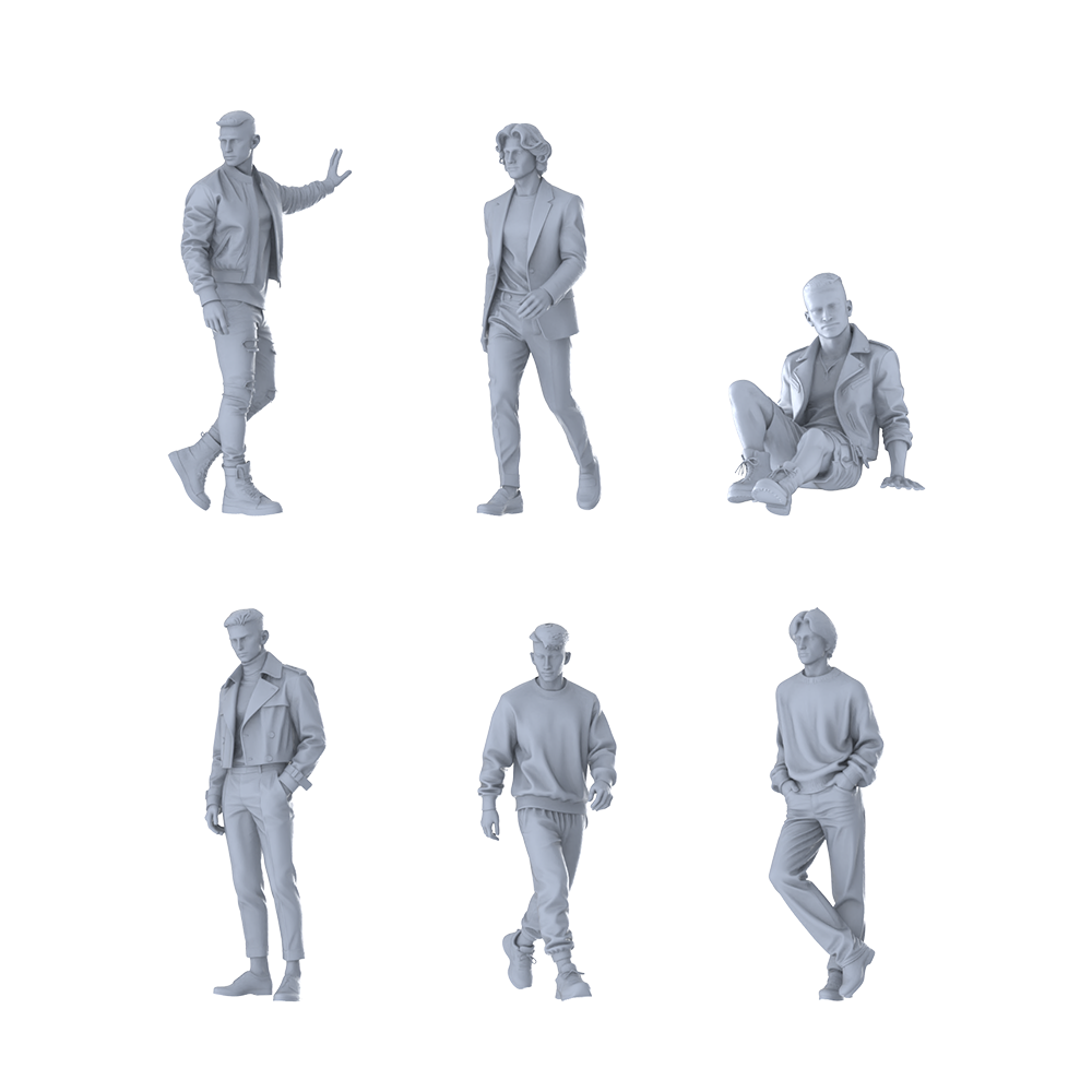 MRY-SFW LYTR618 Modern Trend Mix Style Youth Male Multi-Pose Six-Person Set Miniature Car Diorama Figures Scene Props Accessories Resin 3D Printed Resin Model Kit by SSMODEL