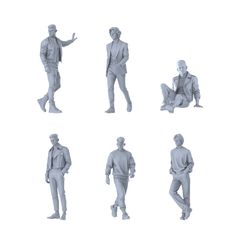 MRY-SFW LYTR618 Modern Trend Mix Style Youth Male Multi-Pose Six-Person Set Miniature Car Diorama Figures Scene Props Accessories Resin 3D Printed Resin Model Kit by SSMODEL