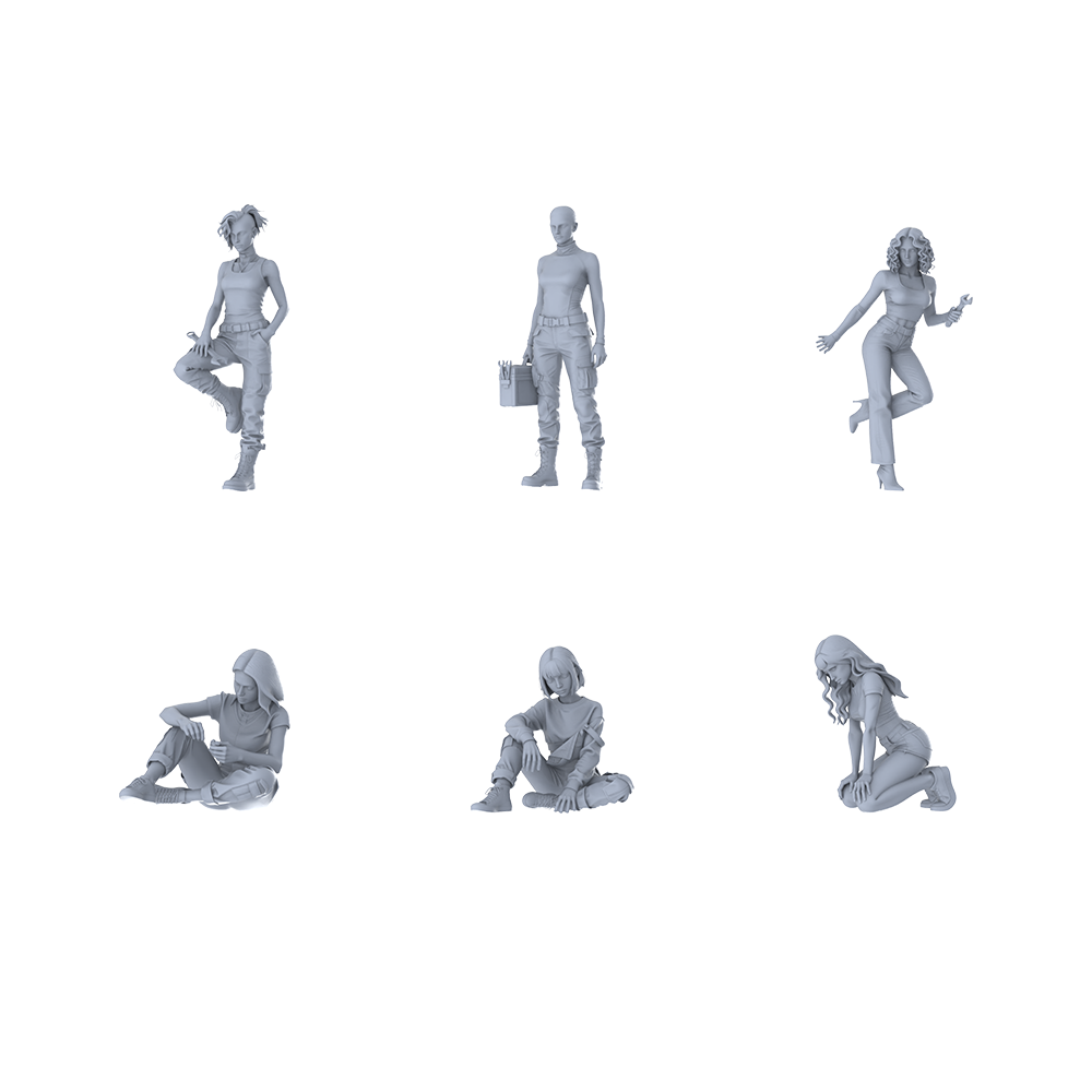 MRY-SFW LYTR591 Modern Trendy Utility-Style Women Pose Group of 6 Miniature Car Diorama Figures Scene Props Accessories Resin 3D Printed Resin Model Kit by SSMODEL