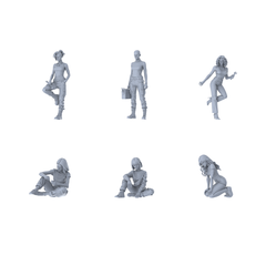 MRY-SFW LYTR591 Modern Trendy Utility-Style Women Pose Group of 6 Miniature Car Diorama Figures Scene Props Accessories Resin 3D Printed Resin Model Kit by SSMODEL