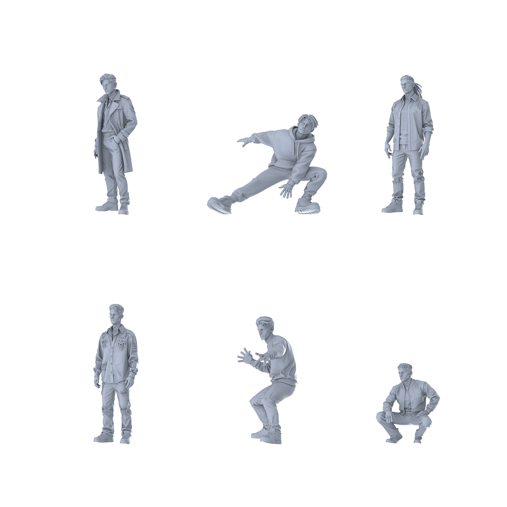 MRY-SFW LYTR614 Modern Multi-Style Youth Male Multi-Pose Six-Person Set Miniature Car Diorama Figures Scene Props Accessories Resin 3D Printed Resin Model Kit by SSMODEL