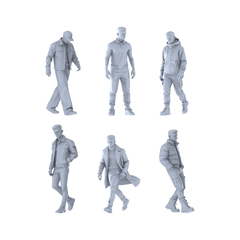 MRY-SFW LYTR616 Modern Urban Daily Style Youth Male Multi-Pose Six-Person Set Miniature Car Diorama Figures Scene Props Accessories Resin 3D Printed Resin Model Kit by SSMODEL
