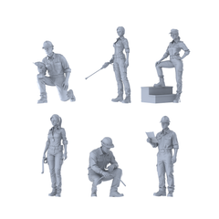 MRY-SFW LYTR585 Modern Engineering Technicians Pose Group of 6 Miniature Car Diorama Figures Scene Props Accessories Resin 3D Printed Resin Model Kit by SSMODEL