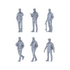 MRY-SFW LYTR622 Modern Urban Lifestyle Style Youth Male Multi-Pose Six-Person Set Miniature Car Diorama Figures Scene Props Accessories Resin 3D Printed Resin Model Kit by SSMODEL