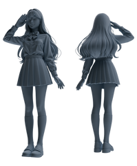 Detail view of MRY-SFW LYTR849 Long Hair JK Uniform School Girl Figure Modern Model 4 pcs Miniature Car Diorama Figures Scene Props Accessories Resin Model