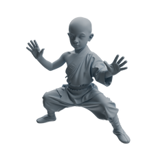 Detail view of MRY-SFW LYTR1079 Kung Fu Pose Little Monk Character Modern Model 3 pcs Model