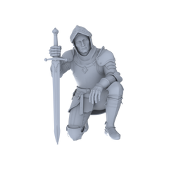 Detail view of MRY-SFW LYGR046 Medieval knight, kneeling pose, historical theme, magic theme, wargame, resin white model, fantasy theme, wargaming miniature, scene character, figure, hand-painted S Scale Model