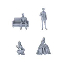 Yao's Studio LYTR122 Urban High-End Dinner Party Scene Resin Miniature Model 4-Figure Set - Gents & Formal Attire Figures Unpainted DIY Model Painting Dinner Party Decor 1set 3D Printed Resin Model Kit by SSMODEL
