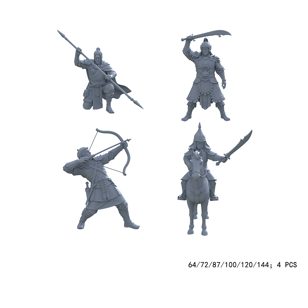 Yao's Studio LYTR005 4Pcs Ancient Chinese Warrior Miniature Figures Scale Resin Model Kits for Diorama & Wargame Scene 1set 3D Printed Resin Model Kit by SSMODEL