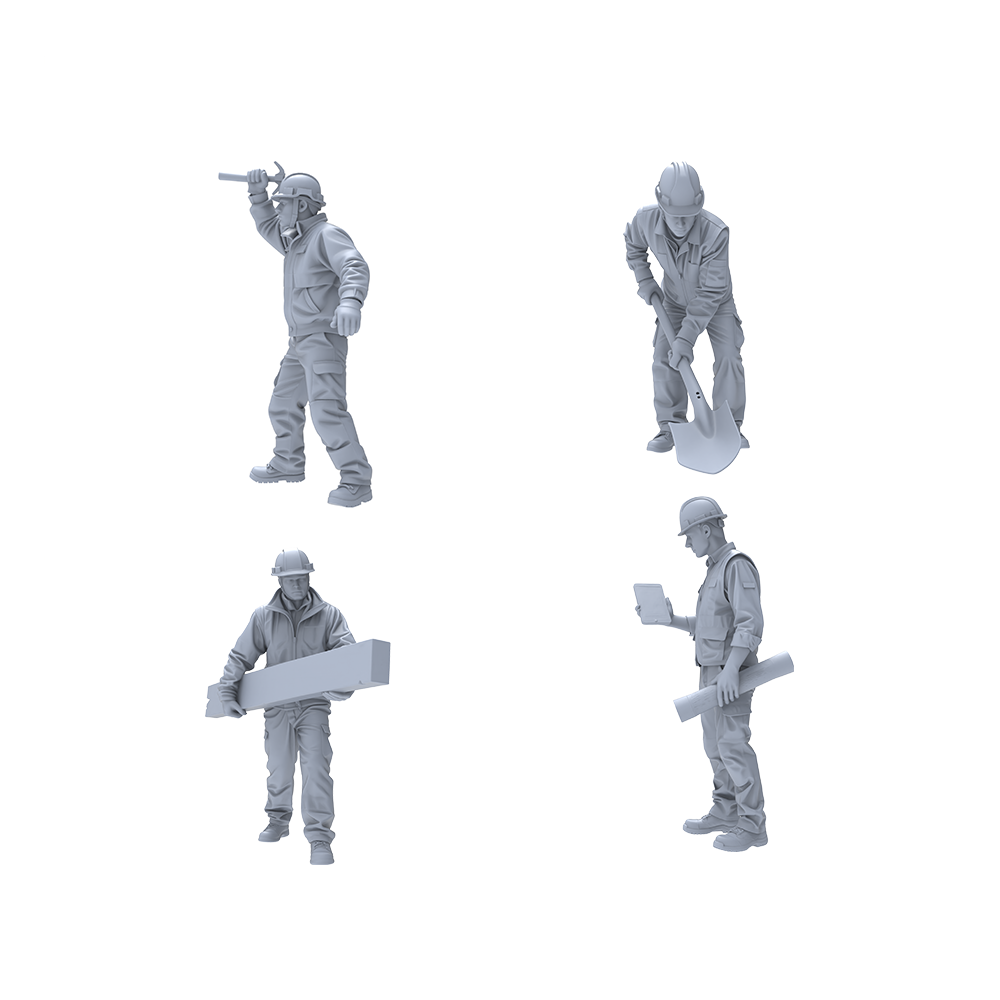 Yao's Studio LYTR027 Construction Site Scene Resin Miniature Model 4-Piece Set - Construction Workers Working Figures Unpainted DIY Model Painting Construction Site Decor 1set 3D Printed Resin Model Kit by SSMODEL