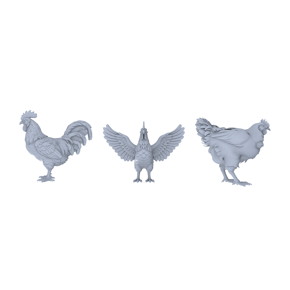 Yao's Studio LYTR051 Rural Poultry Scene Resin Miniature Model 3-Piece Set - Rooster Figures Unpainted DIY Model Painting Rural Scene Decor 1set 3D Printed Resin Model Kit by SSMODEL