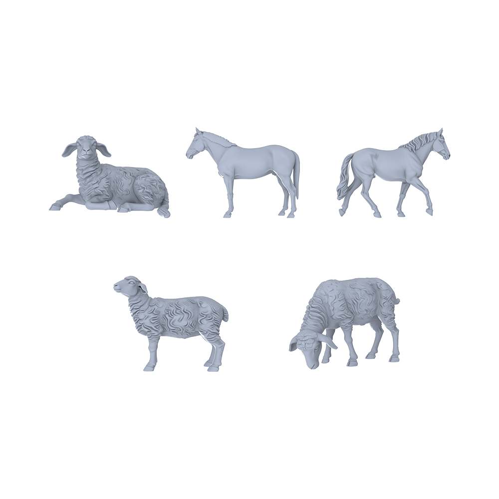 Yao's Studio LYTR052 Rural Ranch Livestock Scene Resin Miniature Model 5-Piece Set - Sheep & Horse Figures Unpainted DIY Model Painting Ranch Scene Decor 1set 3D Printed Resin Model Kit by SSMODEL