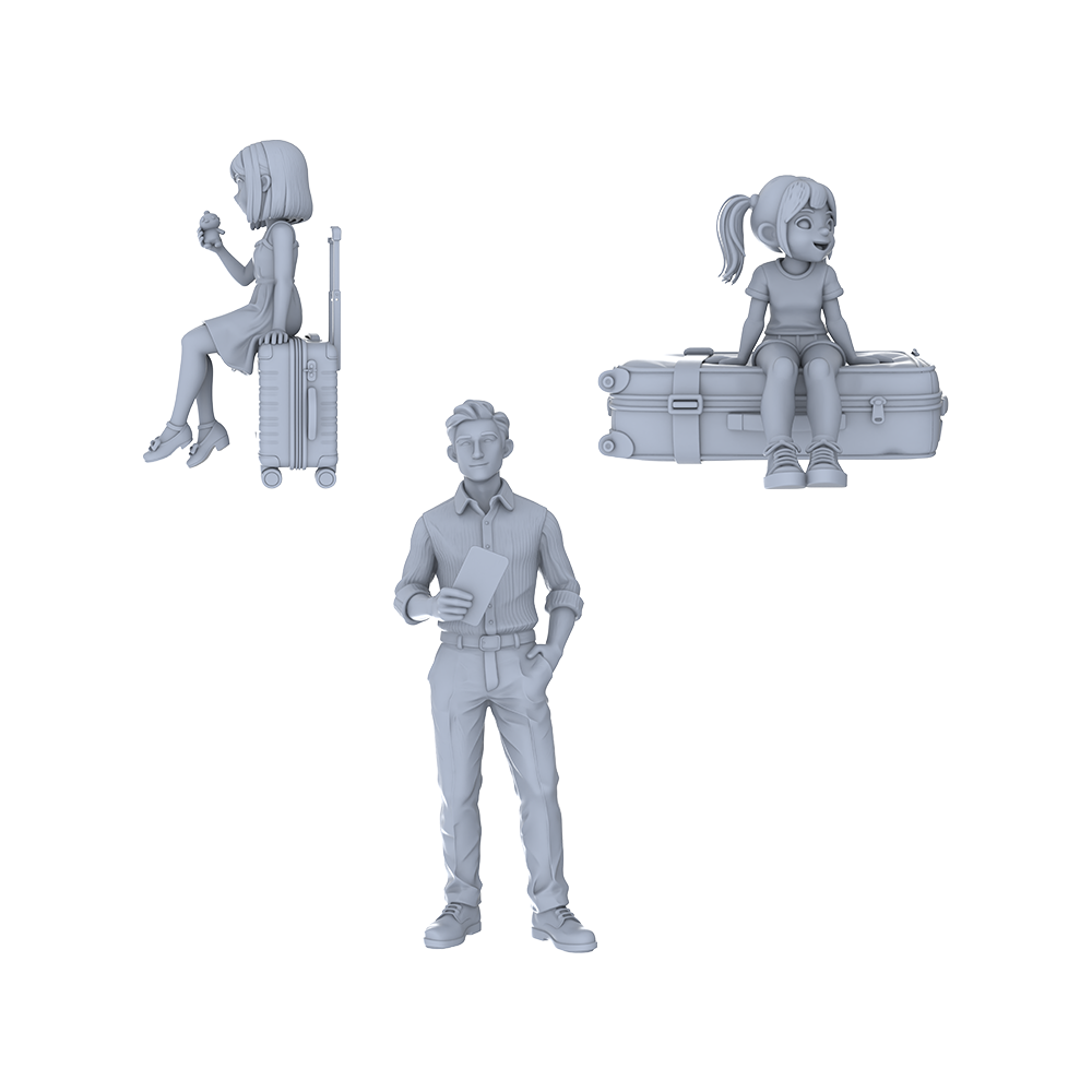 Yao's Studio LYTR055 Travel & Outing Scene Resin Miniature Model 3-Figure Set - Travelers Unpainted DIY Model Painting Travel Scene Decor 1set 3D Printed Resin Model Kit by SSMODEL