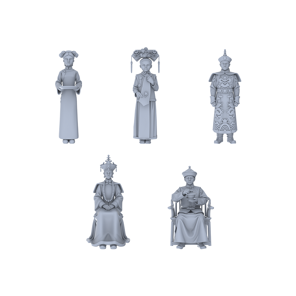 Yao's Studio LYTR060 Qing Dynasty Palace Scene Resin Miniature Model 5-Figure Set - Emperor, Empress, Consorts & Attendants Unpainted DIY Model Painting Palace Scene Decor 1set 3D Printed Resin Model Kit by SSMODEL