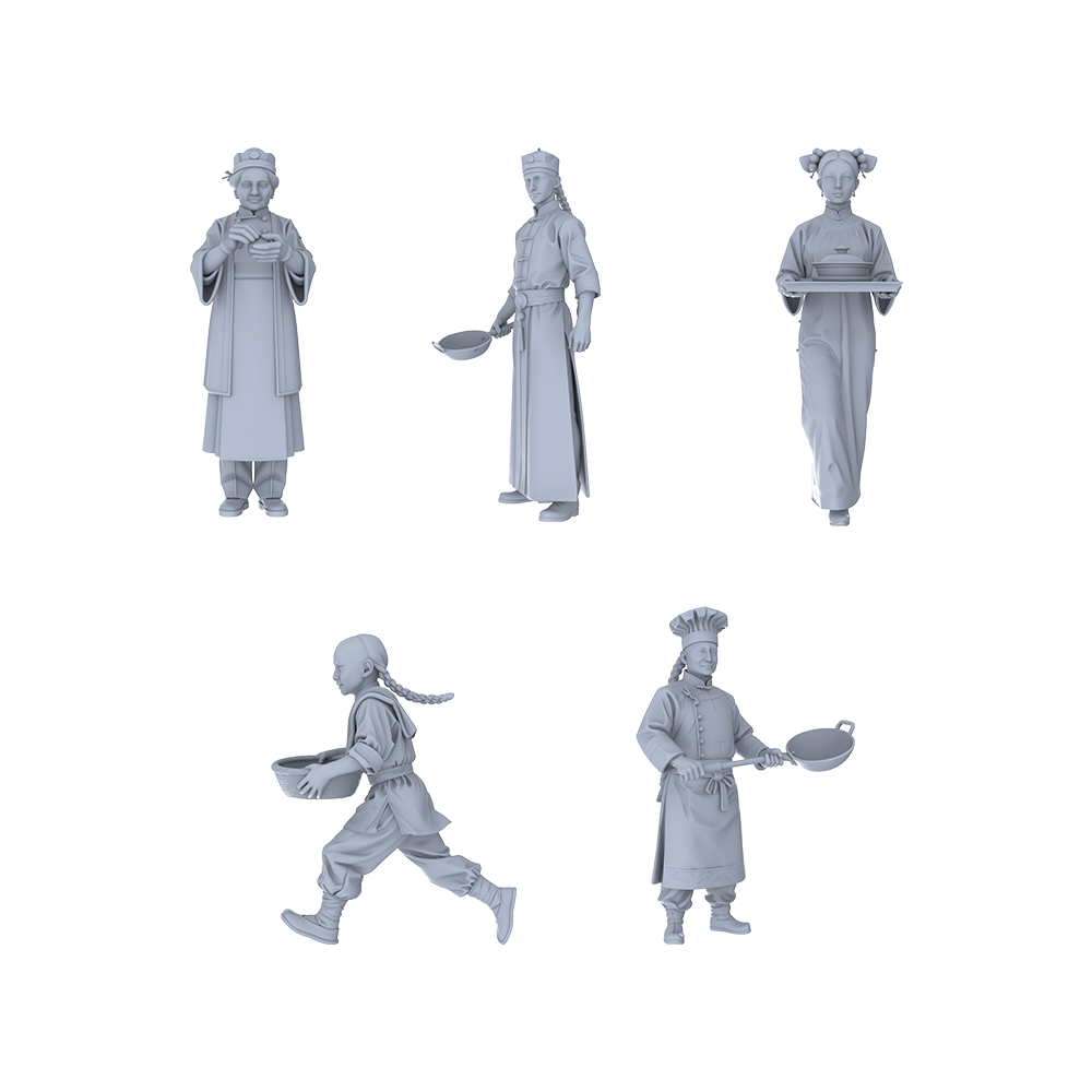 Yao's Studio LYTR062 Unpainted Resin Miniature Model Set of Qing Dynasty Chinese Catering Scene - 5-piece Set with Chef Waiter & Helper Figurines DIY Coloring Qing Dynasty Catering Scene Ornament 1set 3D Printed Resin Model Kit by SSMODEL