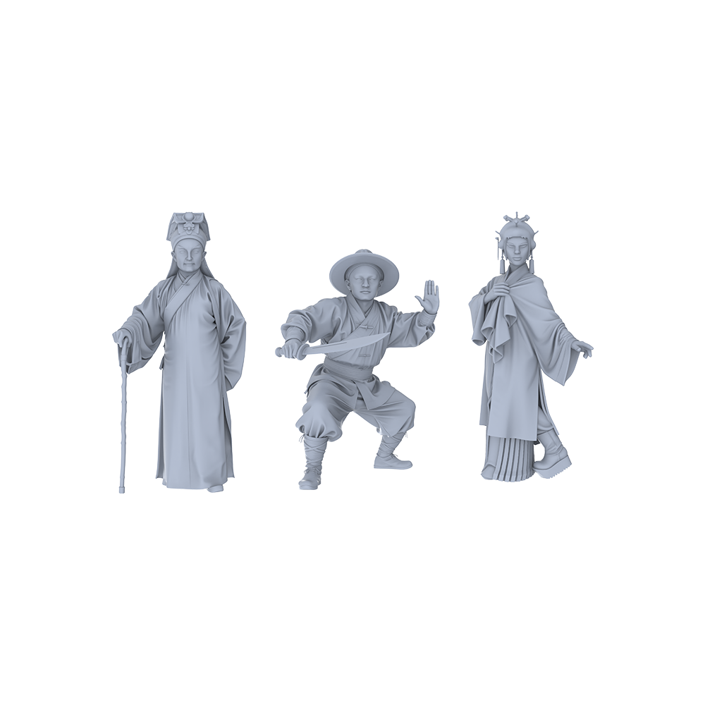 Yao's Studio LYTR093 Chinese Ancient Jianghu Character Scene Resin Miniature Model 3-Figure Set - Scholar Knight, Warrior & Lady Unpainted DIY Model Painting Ancient Jianghu Scene Decor 1set 3D Printed Resin Model Kit by SSMODEL
