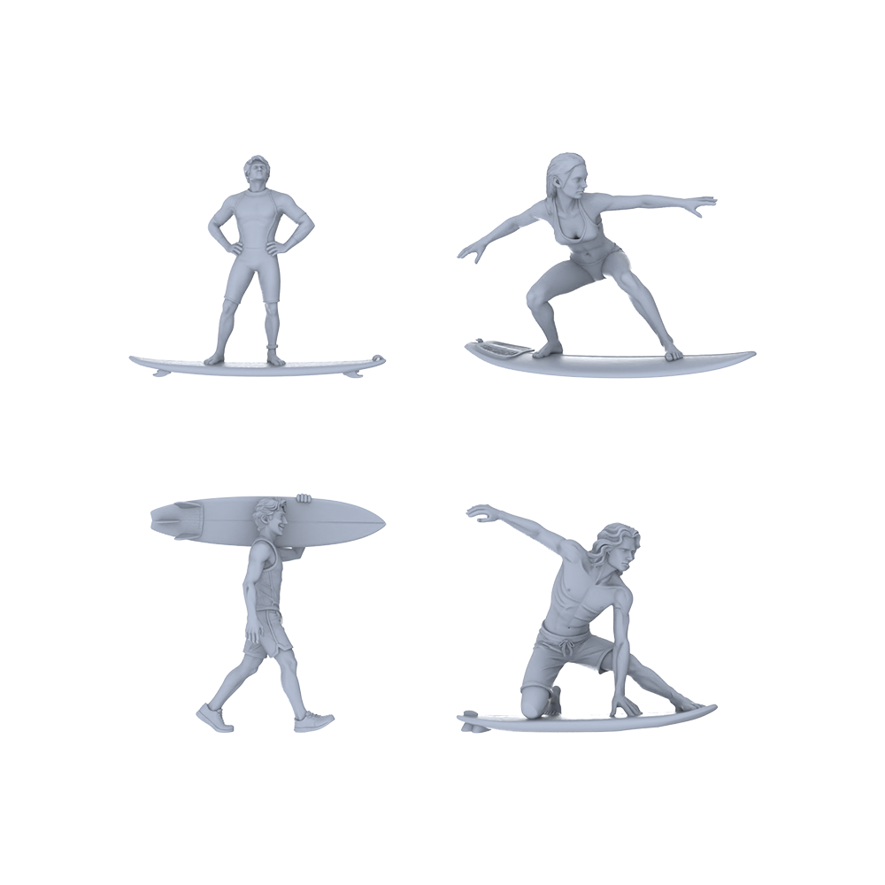 Yao's Studio LYTR146 Surfing Scene Resin Miniature Model 4-Figure Set, Unpainted Surfer Figures, DIY Painting Beach Scene Decoration 1set 3D Printed Resin Model Kit by SSMODEL