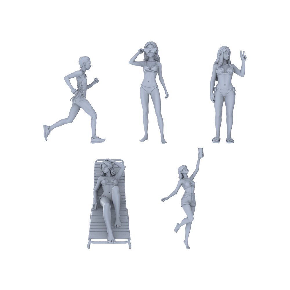 Yao's Studio LYTR148 Beach Vacation Girls Resin Miniature Model 5-Figure Set, Unpainted Swimsuit Figures, DIY Painting Beach Scene Decoration 1set 3D Printed Resin Model Kit by SSMODEL