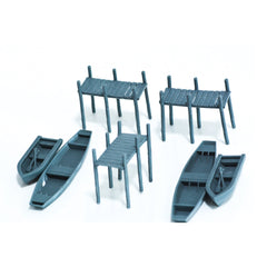 Yao's Studio LYTS038 Part Of The Dock Boats And Canoes Scene Of The Railway Train Layout.