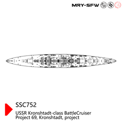 SSMODEL 752S Military Model Kit USSR Kronshtadt-Class Battle Cruiser Project 69 Kronshtadt Project Full Hull