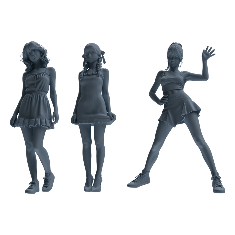 MRY-SFW LYTR852 Casual Girl Figure Modern Model 3 pcs Miniature Car Diorama Figures Scene Props Accessories Resin 3D Printed Resin Model Kit by SSMODEL