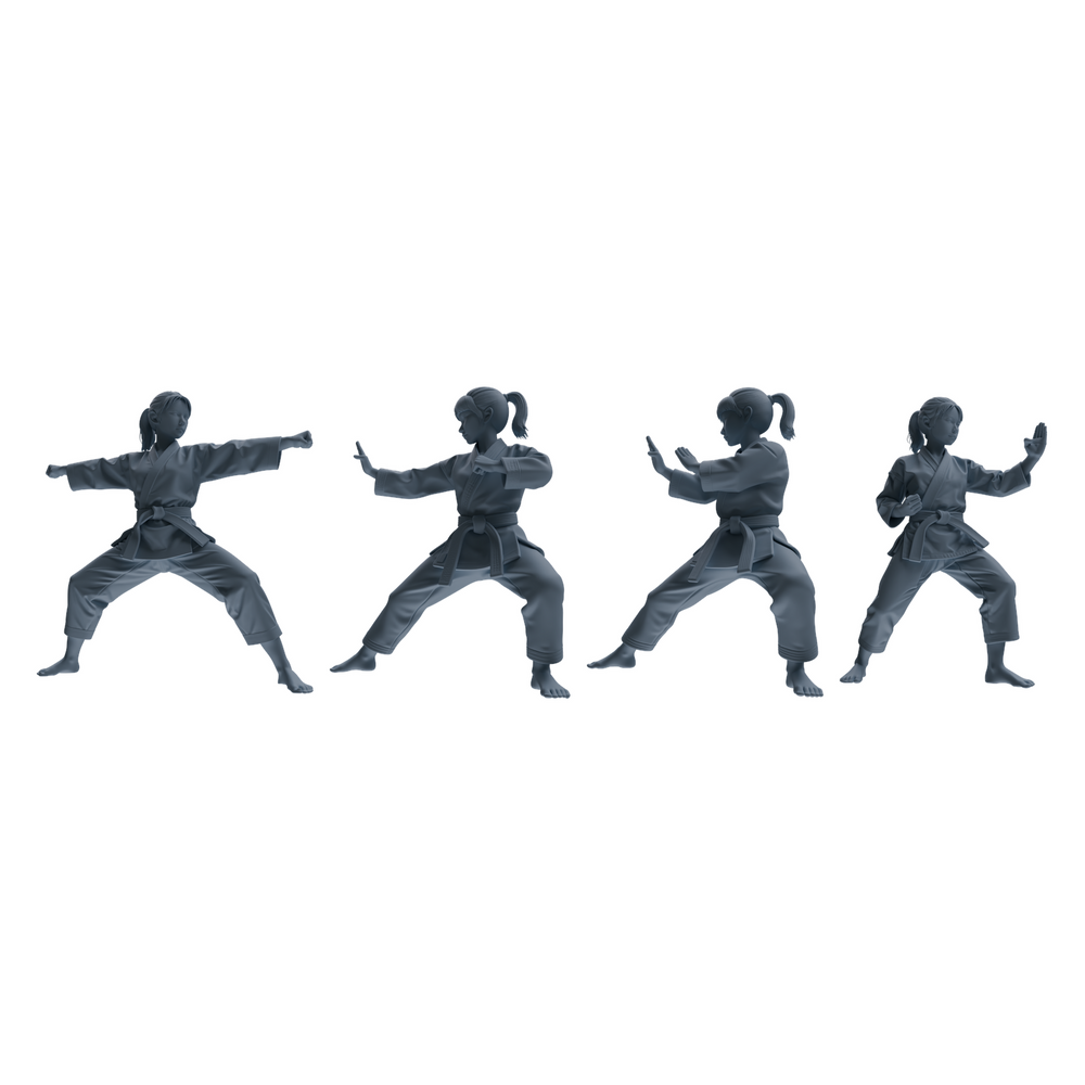 MRY-SFW LYTR814 Karate Child Athlete Figure Modern Model 4 pcs Miniature Car Diorama Figures Scene Props Accessories Resin 3D Printed Resin Model Kit by SSMODEL