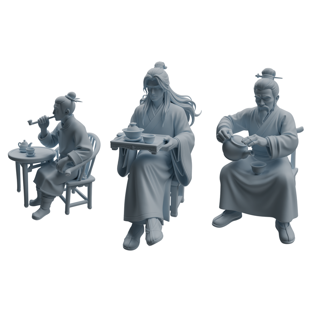 MRY-SFW LYTR978 Ancient Tea Ceremony Character Modern Model 3 pcs 3D Printed Resin Model Kit by SSMODEL