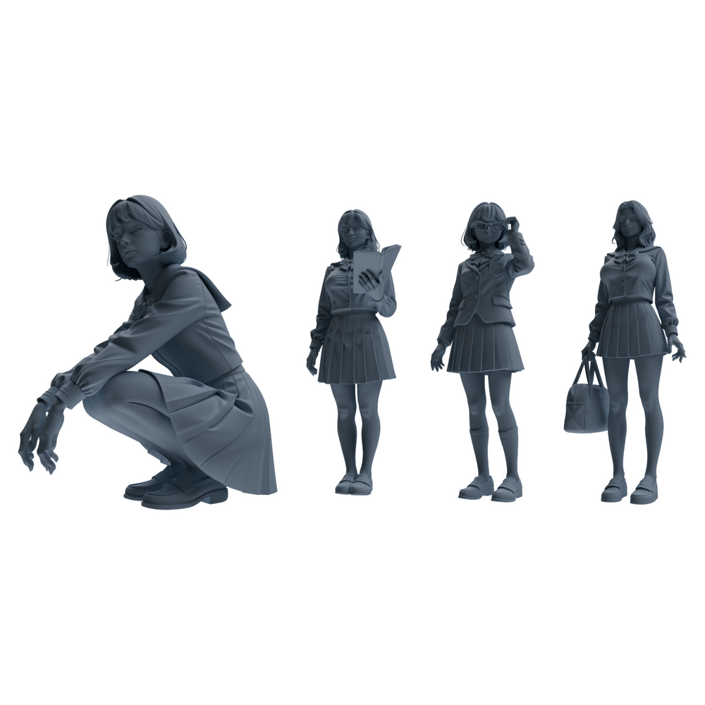 MRY-SFW LYTR848 JK Uniform School Girl Figure Modern Model 4 pcs Miniature Car Diorama Figures Scene Props Accessories Resin 3D Printed Resin Model Kit by SSMODEL