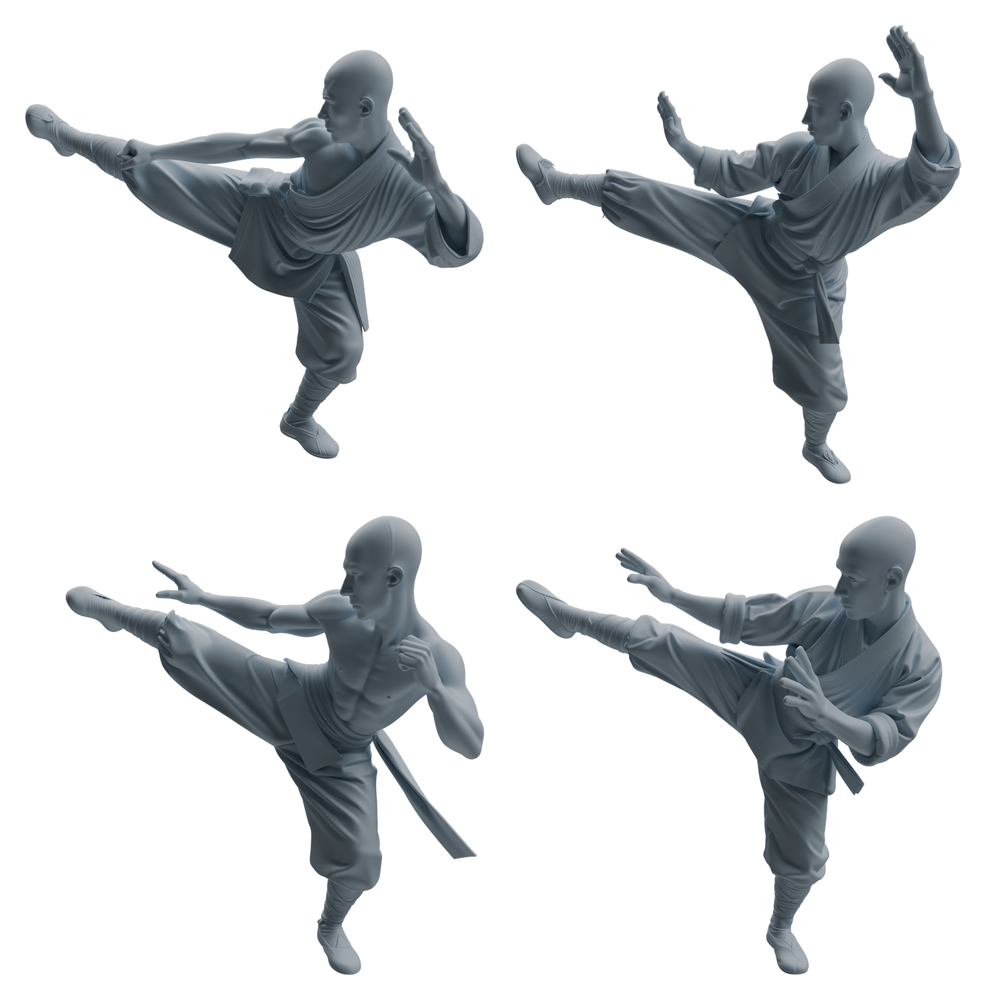 MRY-SFW LYTR1074 Kung Fu Kicking Monk Character Modern Model 4 pcs 3D Printed Resin Model Kit by SSMODEL