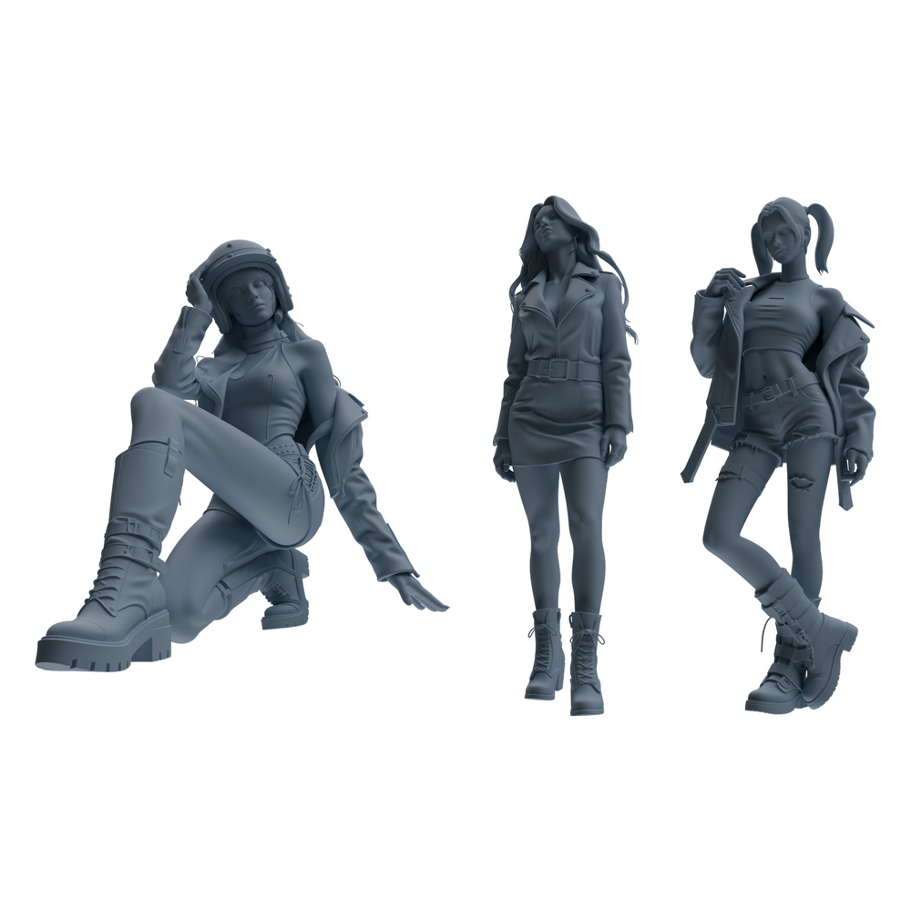MRY-SFW LYTR863 Motorcycle Style Girl Figure Modern Model 3 pcs Miniature Car Diorama Figures Scene Props Accessories Resin 3D Printed Resin Model Kit by SSMODEL
