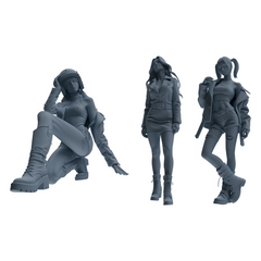 MRY-SFW LYTR863 Motorcycle Style Girl Figure Modern Model 3 pcs Miniature Car Diorama Figures Scene Props Accessories Resin 3D Printed Resin Model Kit by SSMODEL