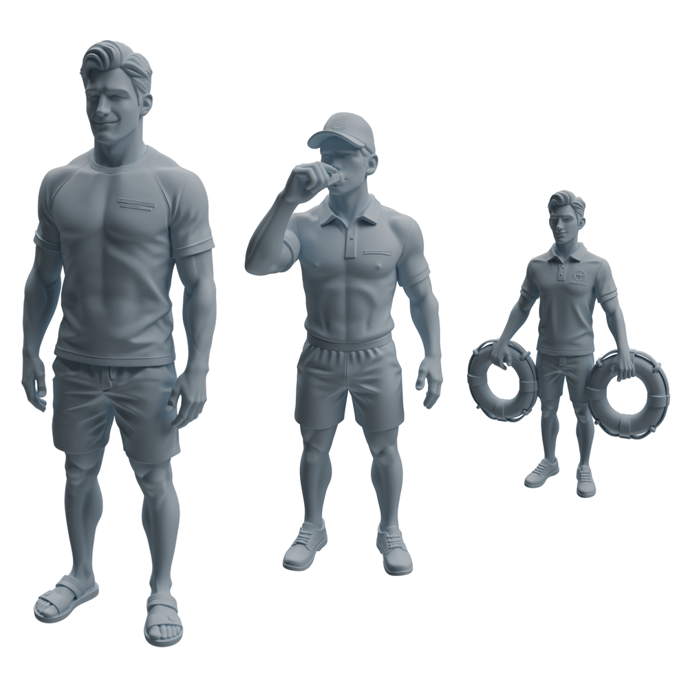 MRY-SFW LYTR1011 Male Lifeguard with Lifebuoy Character Modern Model 3 pcs 3D Printed Resin Model Kit by SSMODEL