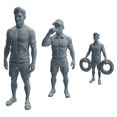 MRY-SFW LYTR1011 Male Lifeguard with Lifebuoy Character Modern Model 3 pcs 3D Printed Resin Model Kit by SSMODEL