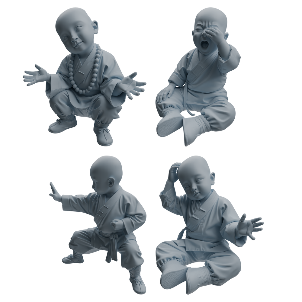 MRY-SFW LYTR1070 Kung Fu Little Monk Style Character Modern Model 4 pcs 3D Printed Resin Model Kit by SSMODEL