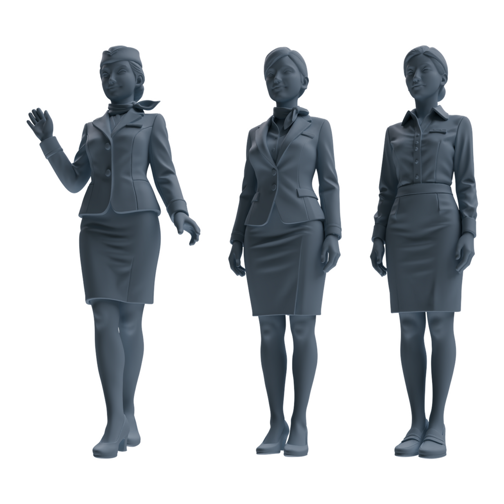MRY-SFW LYTR860 Flight Attendant Uniform Woman Figure Modern Model 3 pcs Miniature Car Diorama Figures Scene Props Accessories Resin 3D Printed Resin Model Kit by SSMODEL
