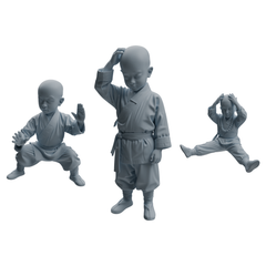 MRY-SFW LYTR1072 Little Monk with Kung Fu Actions Character Modern Model 3 pcs 3D Printed Resin Model Kit by SSMODEL