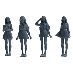 MRY-SFW LYTR849 Long Hair JK Uniform School Girl Figure Modern Model 4 pcs Miniature Car Diorama Figures Scene Props Accessories Resin 3D Printed Resin Model Kit by SSMODEL
